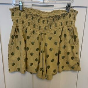 Kate Quinn Smocked Shorts Pull On Cactus Print Size XXL Organic Cotton